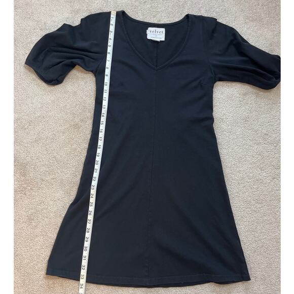 Velvet for Anthropologie Short Balloon Sleeve Mini Dress Size XS Black V-Neck - Picture 7 of 7